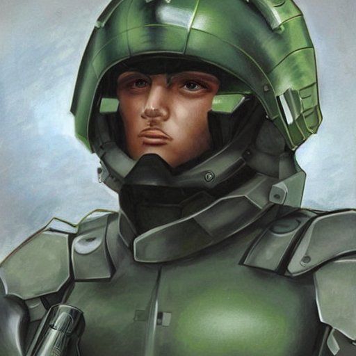 Dark Tan male in green augmented combat armor